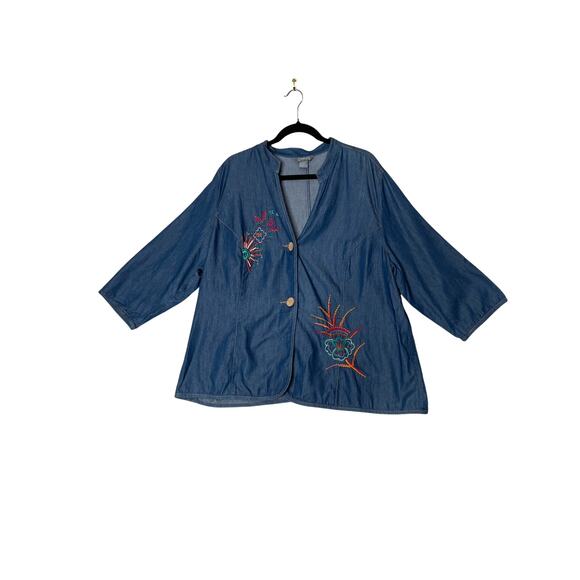 Koret City Blues size 20W jean jacket button up blue embroidery boho offfice - Picture 1 of 7
